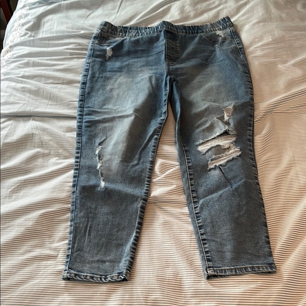 Distressed Blue Jeans for Women pull on size xl celebrity pink